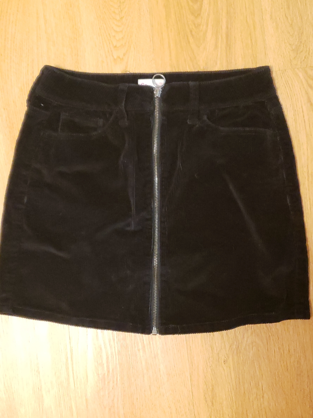Black Corduroy COTTON Zip-Front Mini Skirt